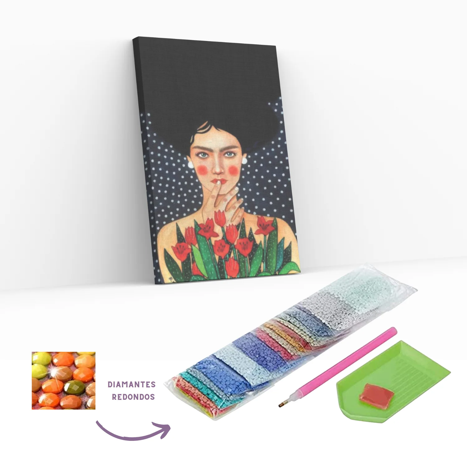 Diamond Painting en bastidor Mujer abstracta con flores - Pintura Con Diamantes 25x35 - Image 4