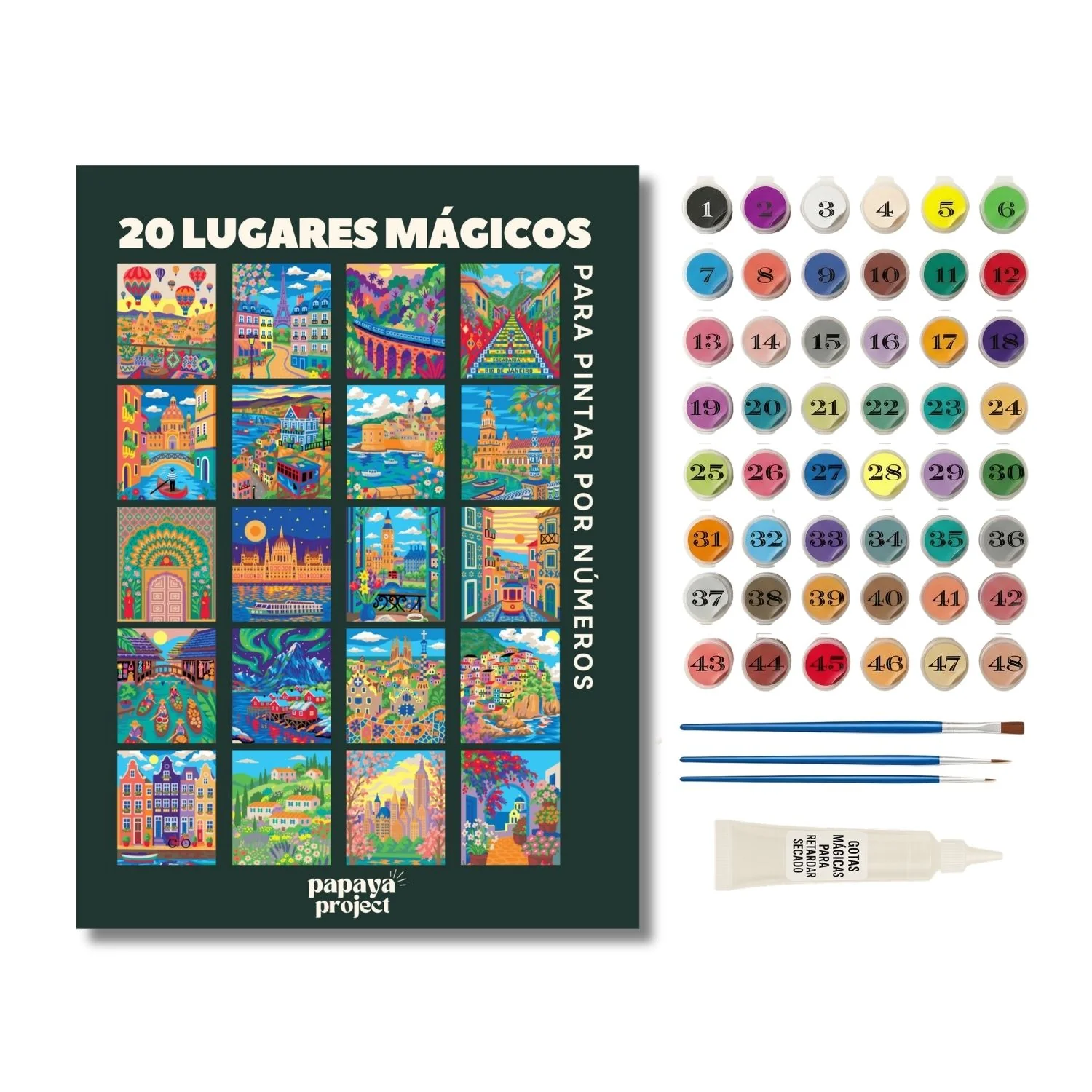 Pack Libro Lugares mágicos + Set 48 pintura acrílicas