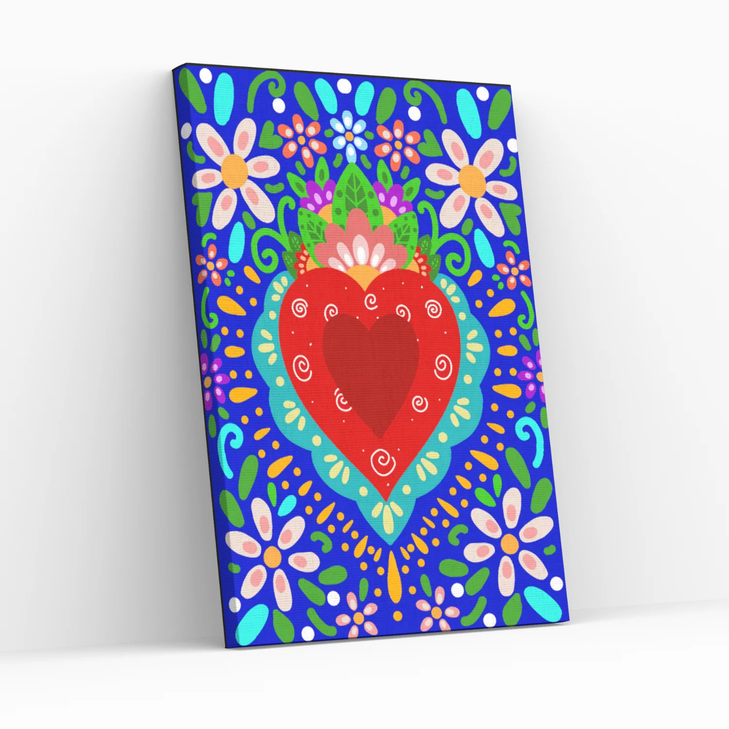 pinta con diamantes flores margaritas azul 25x35cm