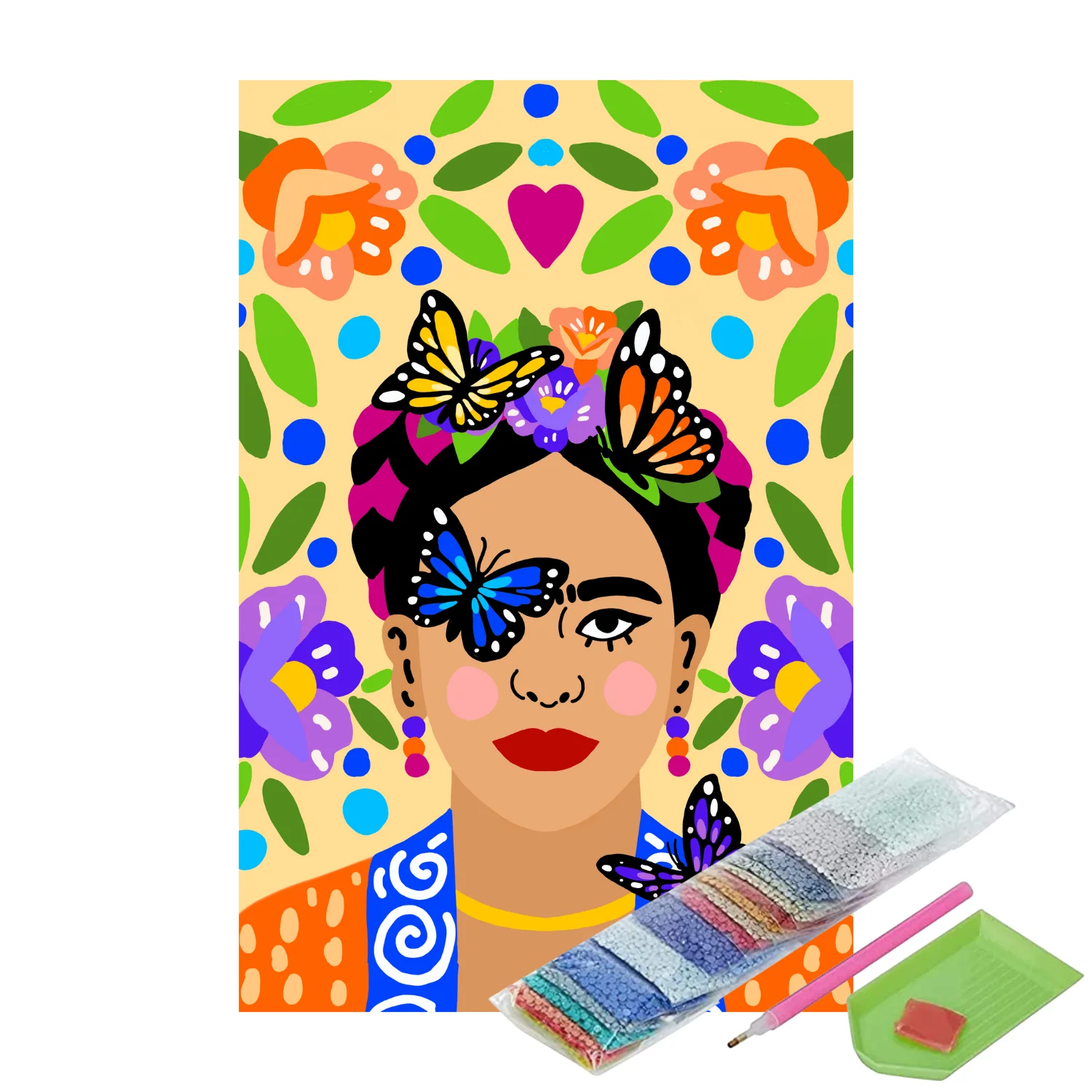 Pinta con diamantes Frida entre mariposas 25x35cm - Image 2