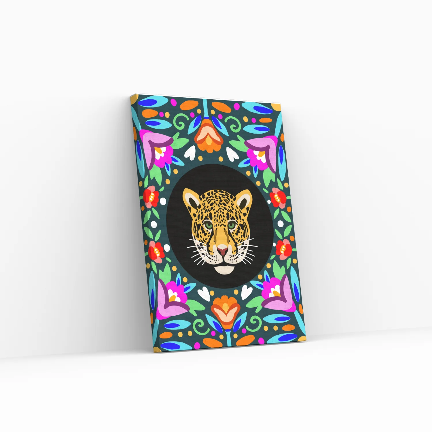 Pinta con diamantes Jaguar y flores 25x35cm