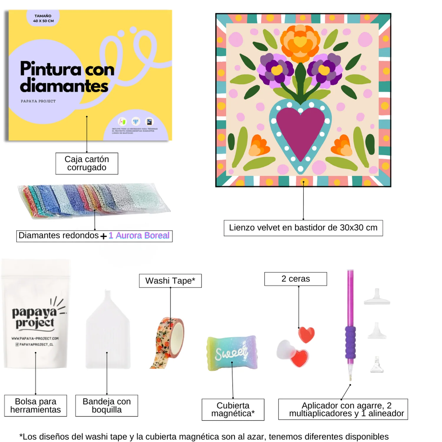Pintura con Diamantes en bastidor Claveles - Diamond painting 30x30 - Image 2