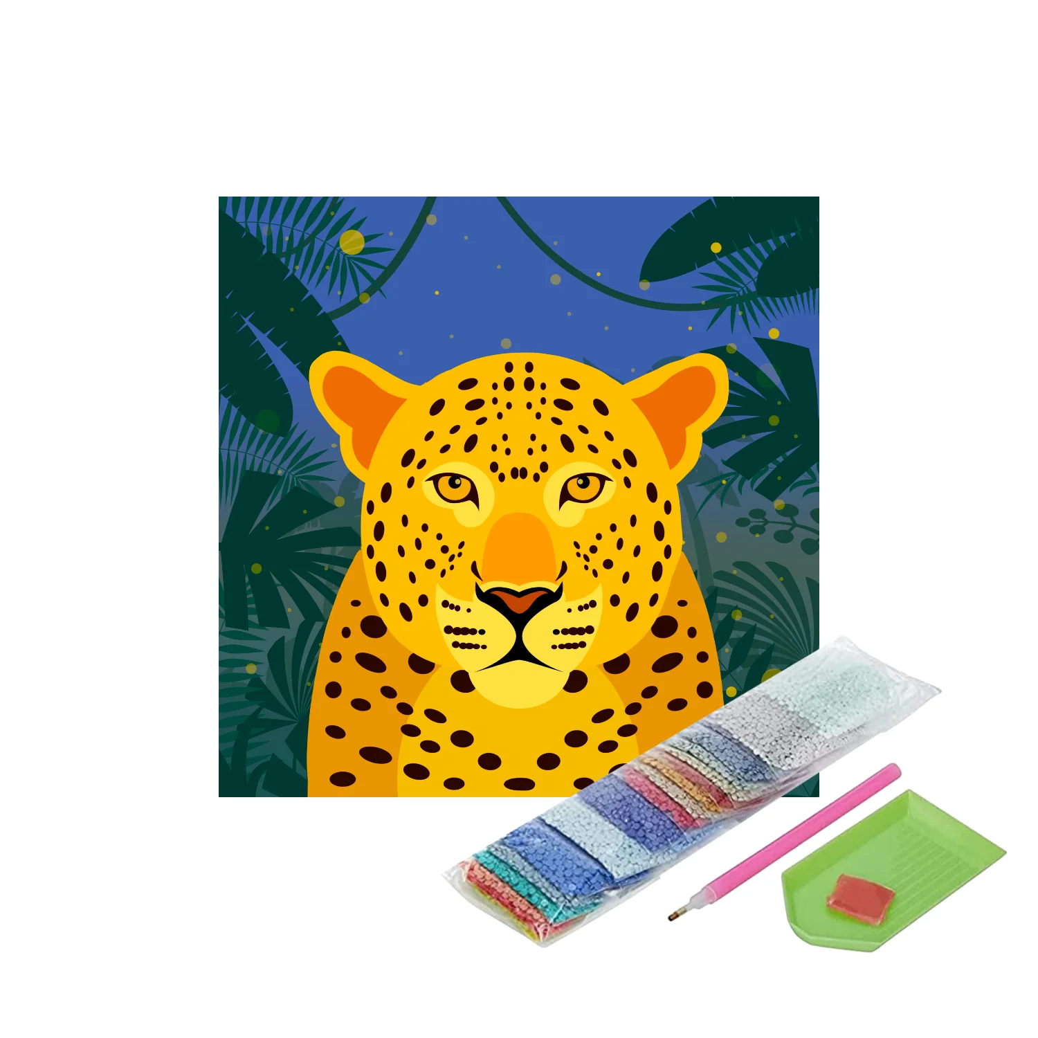 Pintura con Diamantes Leopardo En La Noche - Diamond Painting 20x20 CM - Image 2
