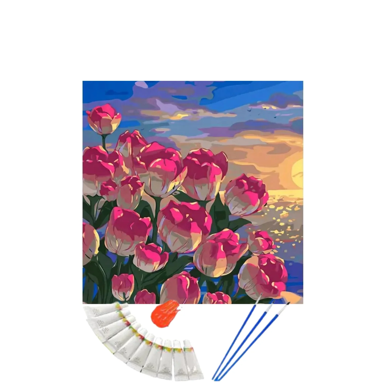 Pintura con números Rosas 20x20cm en bastidor - Painting by numbers - Image 2