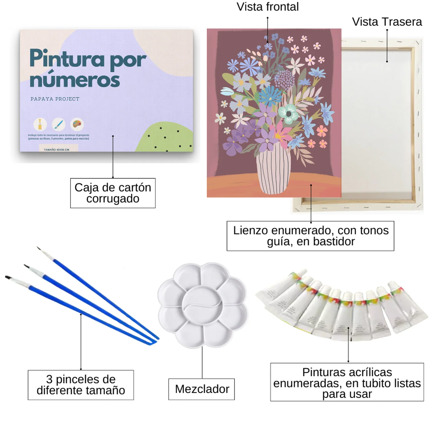Pintura con números en bastidor 25x35 - Florero Purpura - Painting by numbers - Image 2