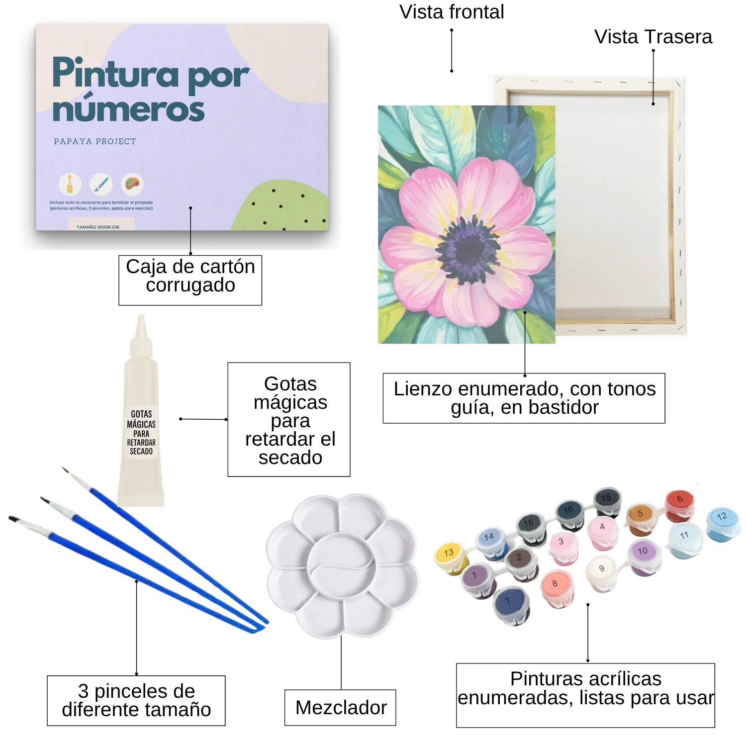 Pintura con números en bastidor 25x35 - Gran flor Rosa - Painting by numbers - Image 2