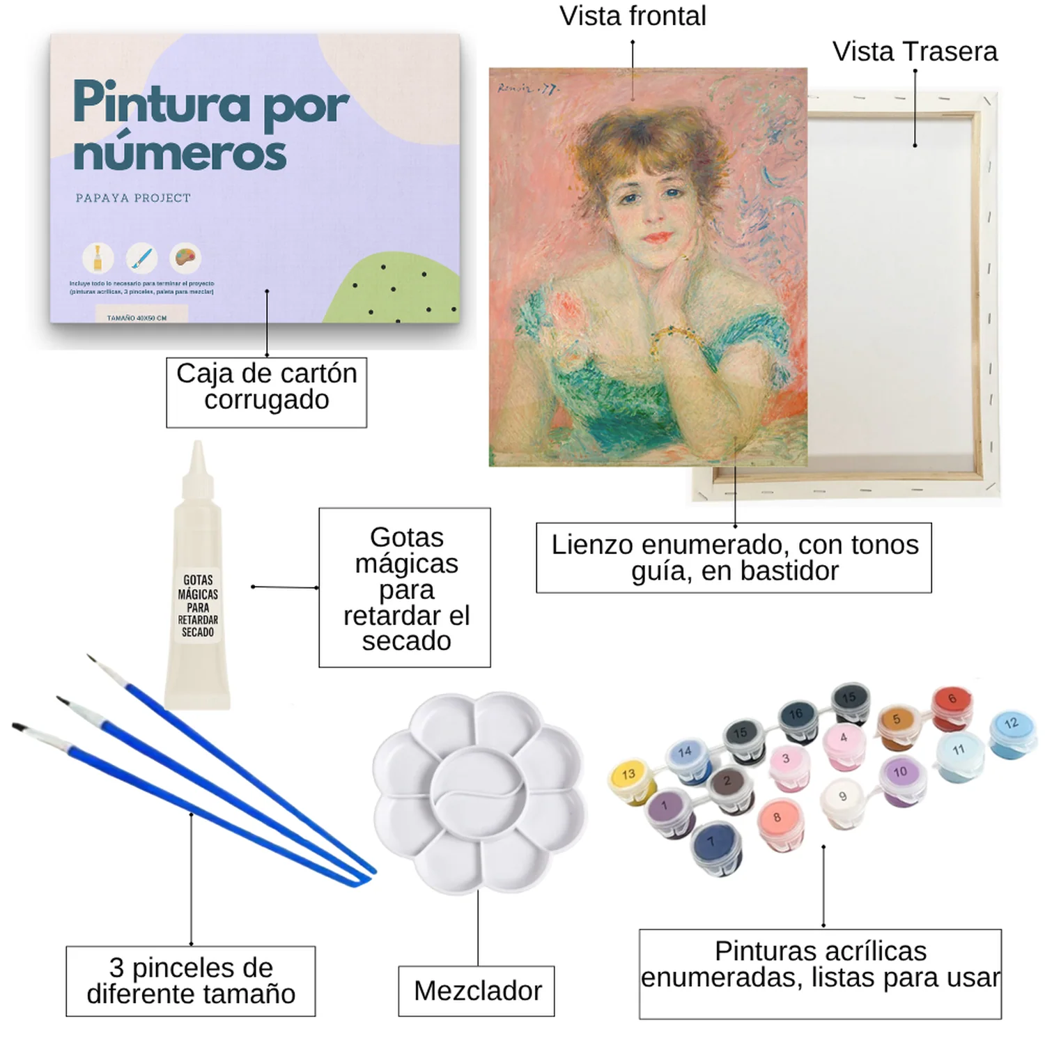 Pintura con números en bastidor 25X35 - Jeanne Samary - Painting by numbers - Image 2
