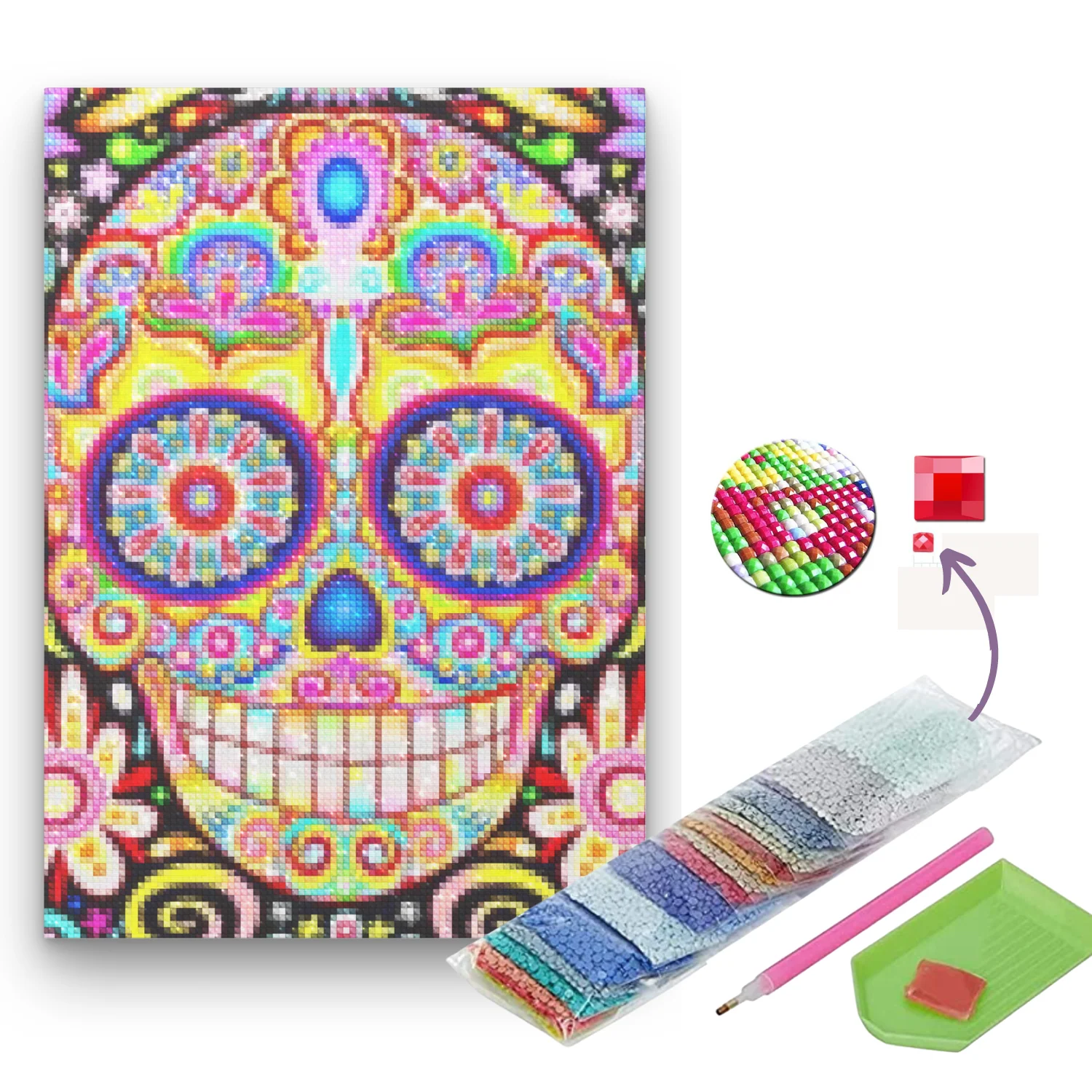 Pintura diamante en bastidor Calavera 25x35 cm - Diamantes redondos - Image 2