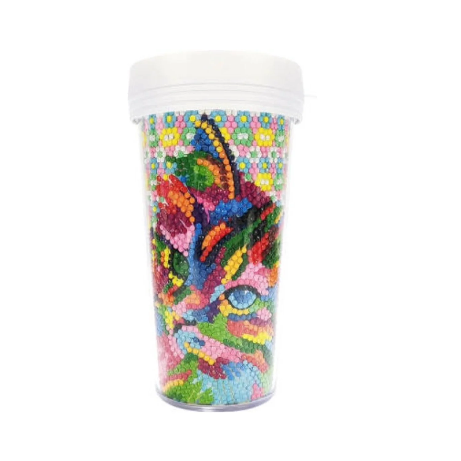 Vaso Pintura con Diamantes - Gatito colorido