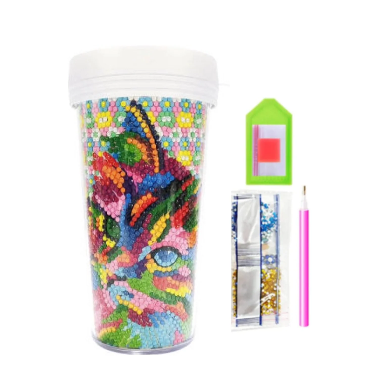 Vaso Pintura con Diamantes - Gatito colorido - Image 2