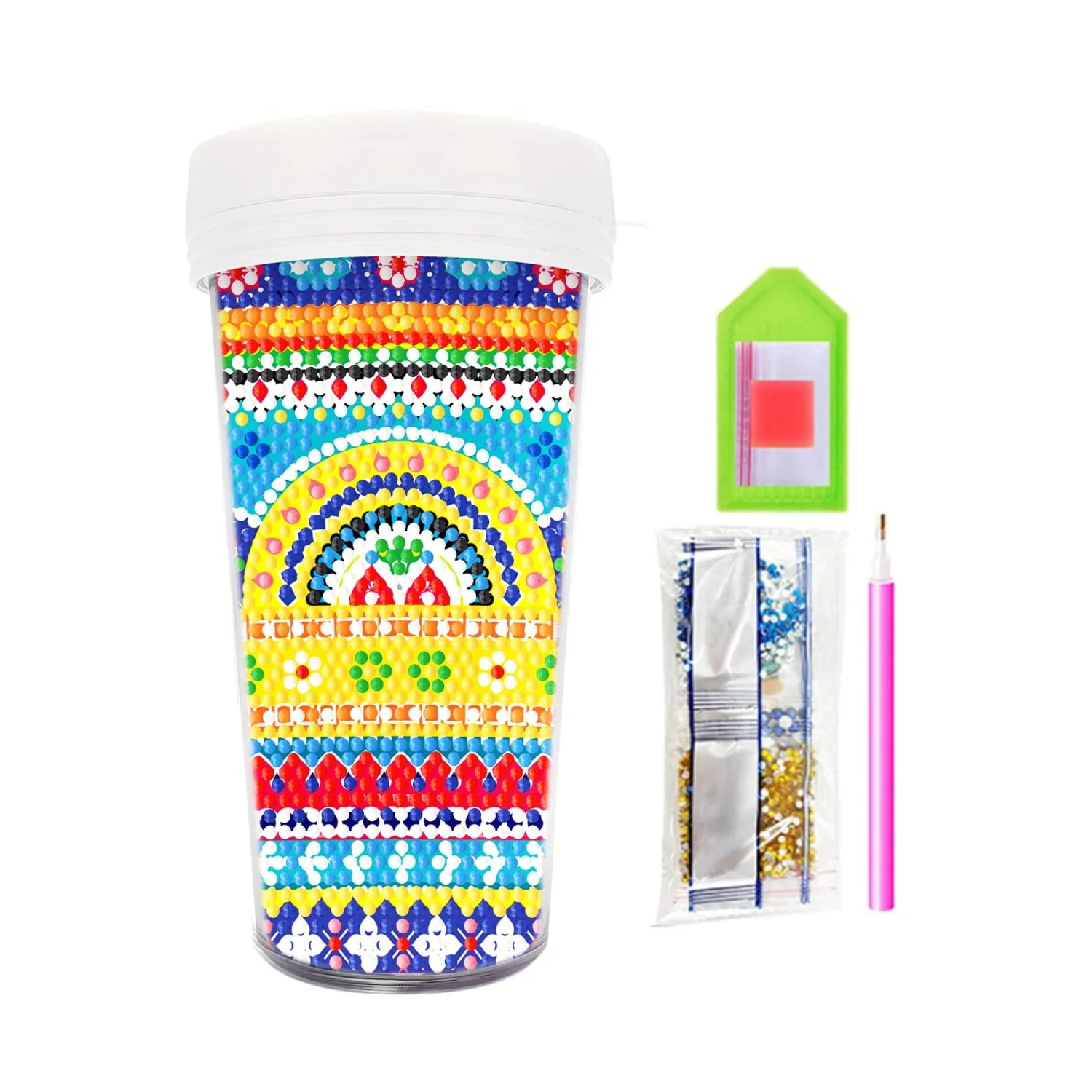 Vaso Pintura con Diamantes - Mandala amarilla - Image 2